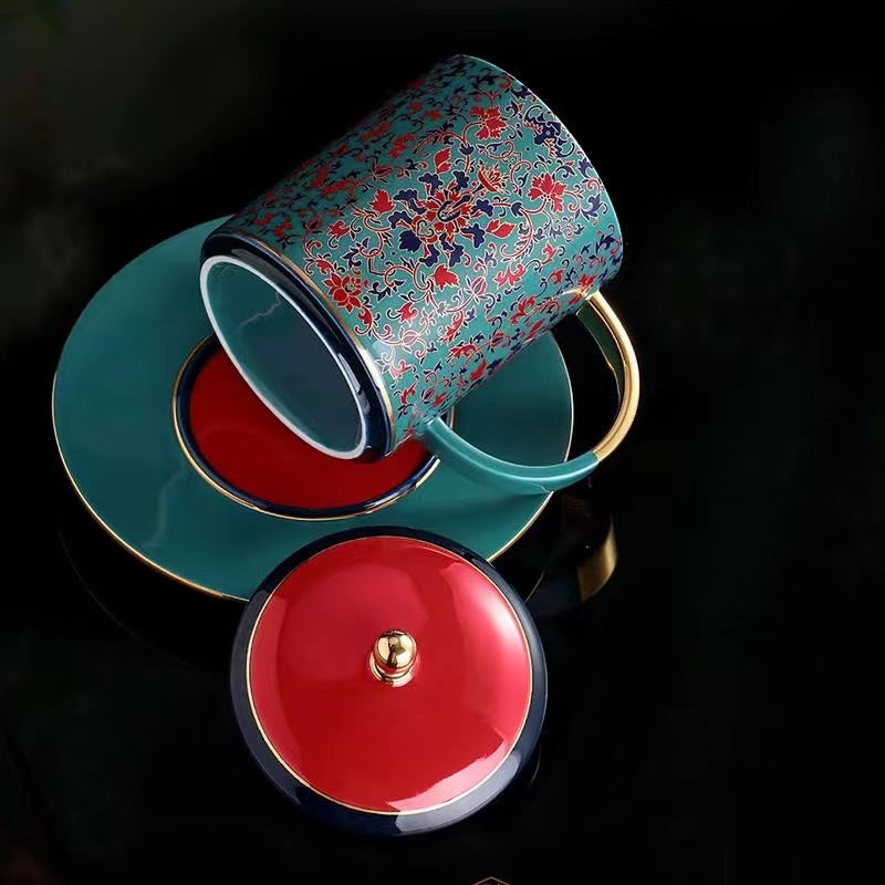 High end enamel color palace Teacup