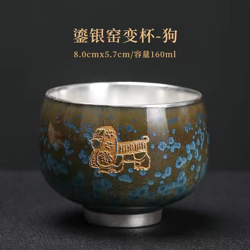 Master Collection-----Blue Jade Kiln to Silver Master Cup Pure Handmade Silver CupTea Cup(M435)