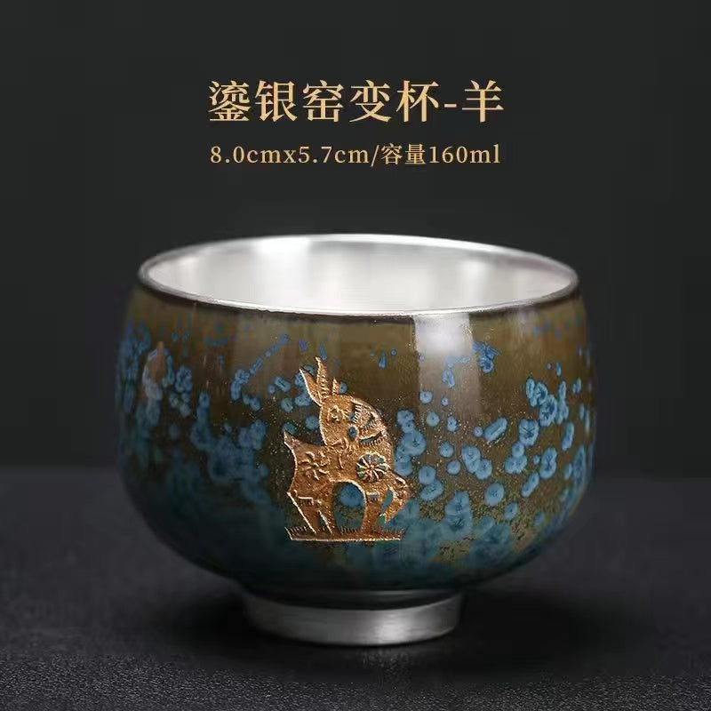 Master Collection-----Blue Jade Kiln to Silver Master Cup Pure Handmade Silver CupTea Cup(M435)