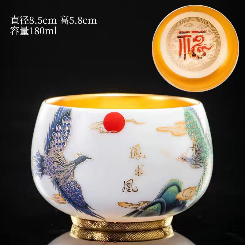 Master Collection----- 24k Pure Gold Phoenix Master Cup Pure Hand Gilded Cup Tea Cup(M436)