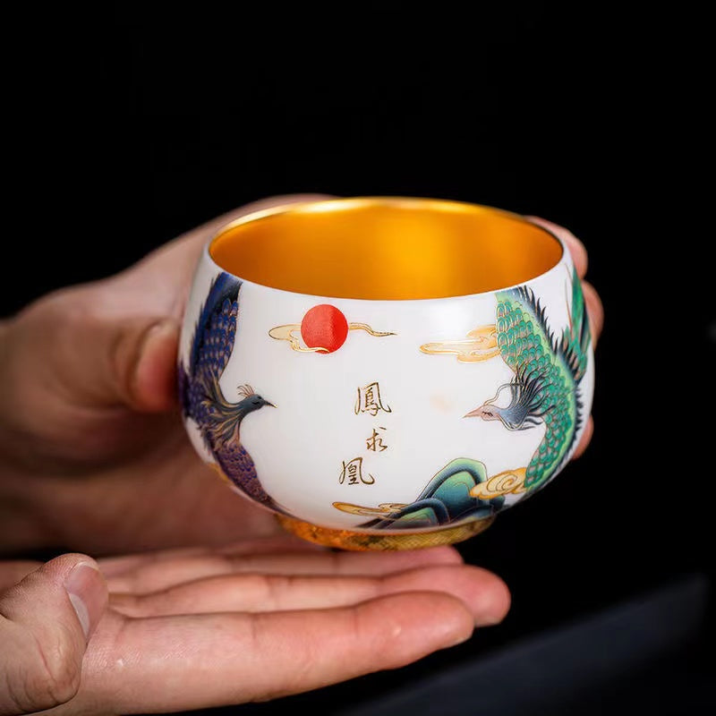 Master Collection----- 24k Pure Gold Phoenix Master Cup Pure Hand Gilded Cup Tea Cup(M436)