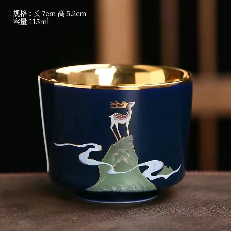 Master Collection----Gold Master Cup Enamel Coloured Elk Calendula Tea Cup(M445)