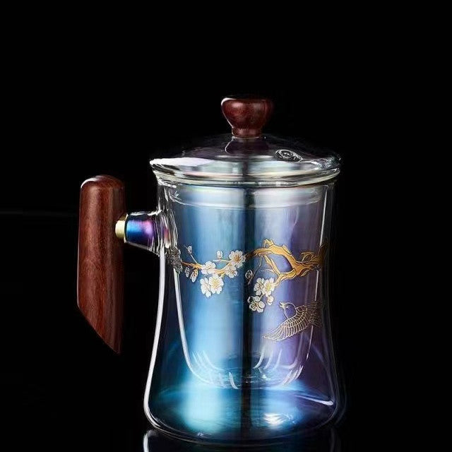 Huan Cai Gold & Silver Beaker Glass Tea & Water Separation Filtered Flower Tea Cup