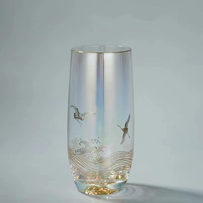 Ruihetu Glowing Gold and Silver Fired Crystal Glass Teacup
