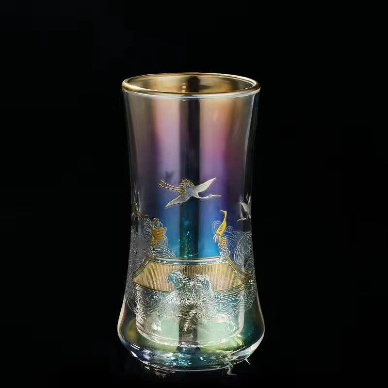 Ruihetu Glowing Gold and Silver Fired Crystal Glass Teacup