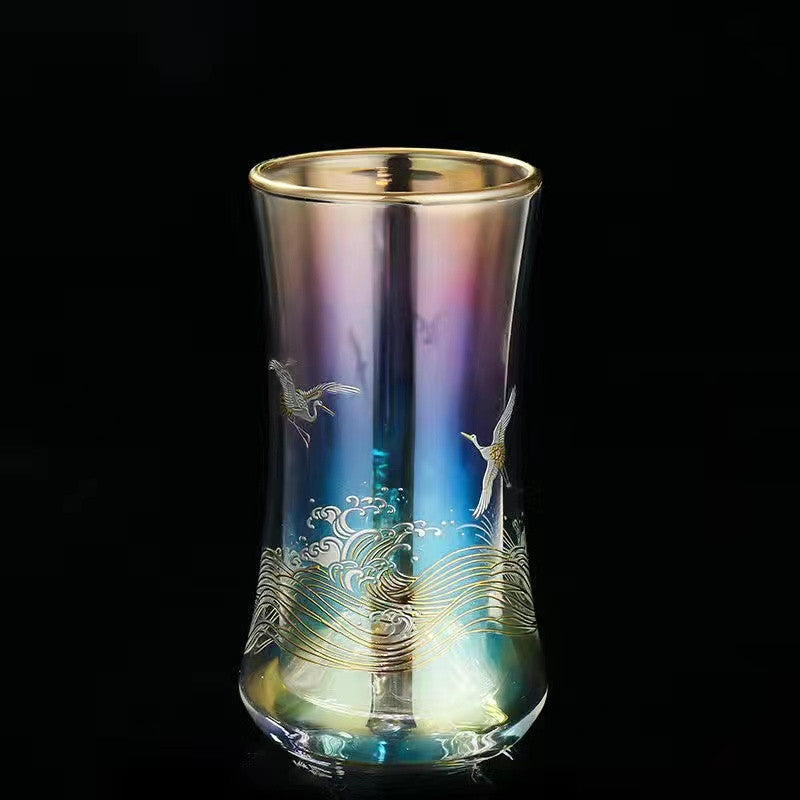 Ruihetu Glowing Gold and Silver Fired Crystal Glass Teacup