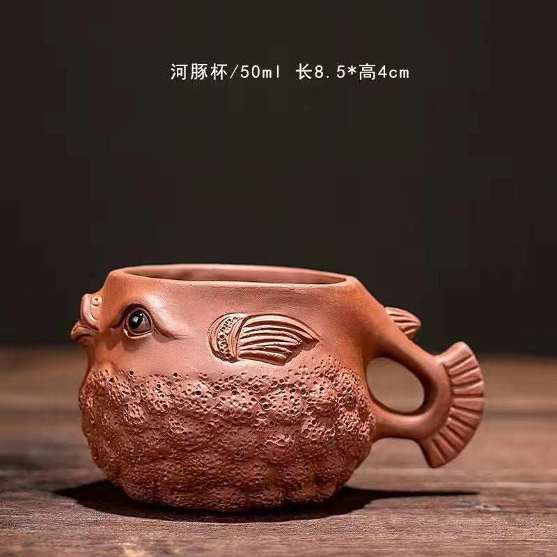 Purple sand handmade puffer fish Teapot/teacup