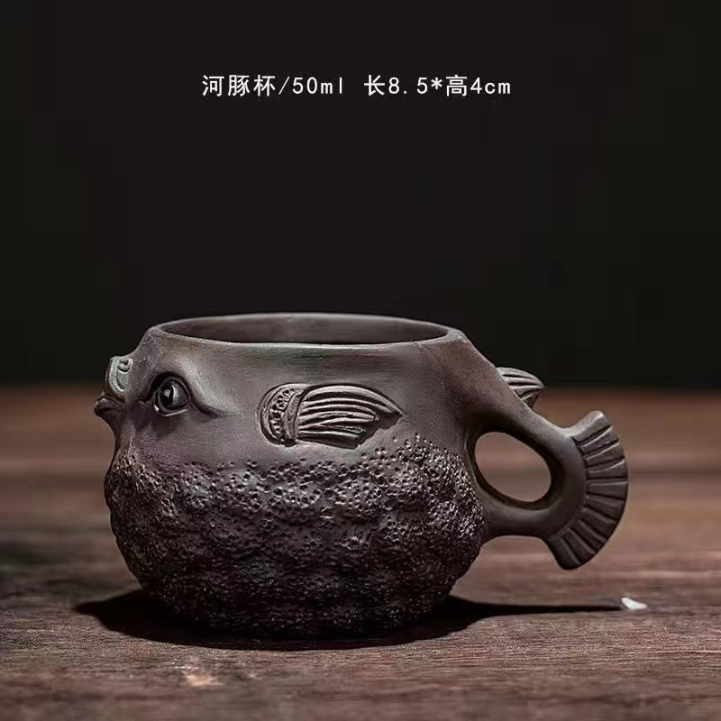 Purple sand handmade puffer fish Teapot/teacup