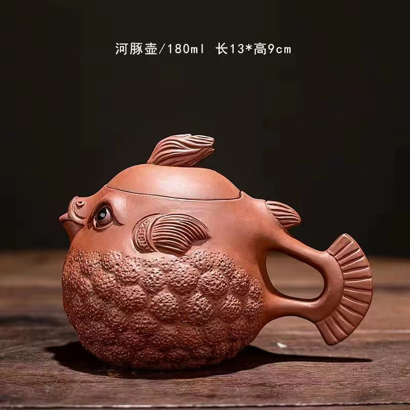 Purple sand handmade puffer fish Teapot/teacup