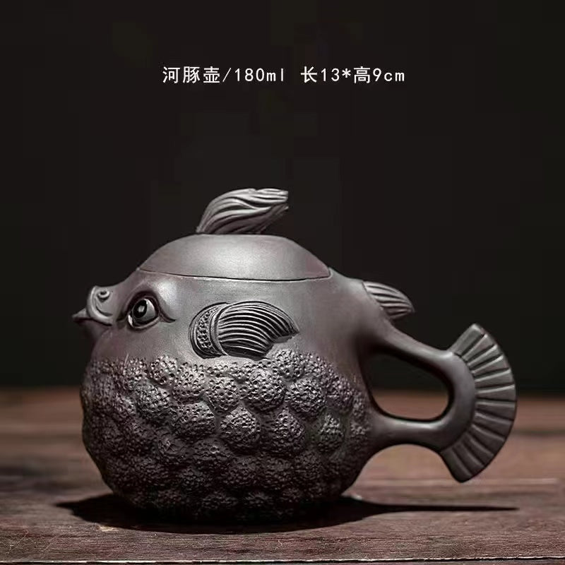 Purple sand handmade puffer fish Teapot/teacup