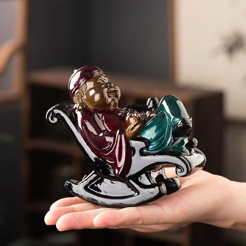 Creative Colour Changing Old God of Wealth Rocking Chair Ornament Tea Pet