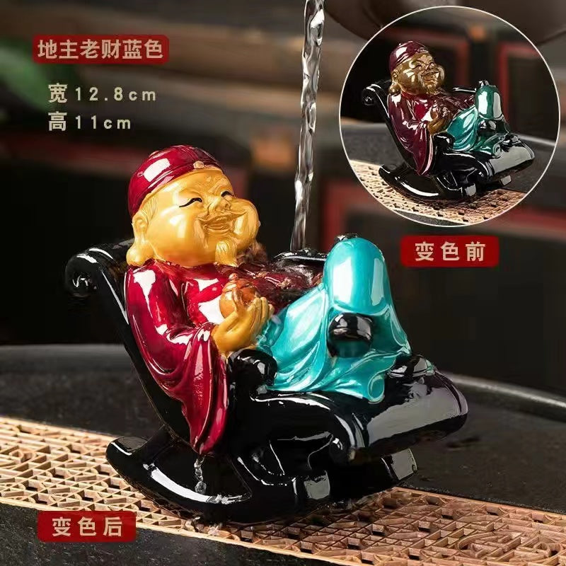 Creative Colour Changing Old God of Wealth Rocking Chair Ornament Tea Pet