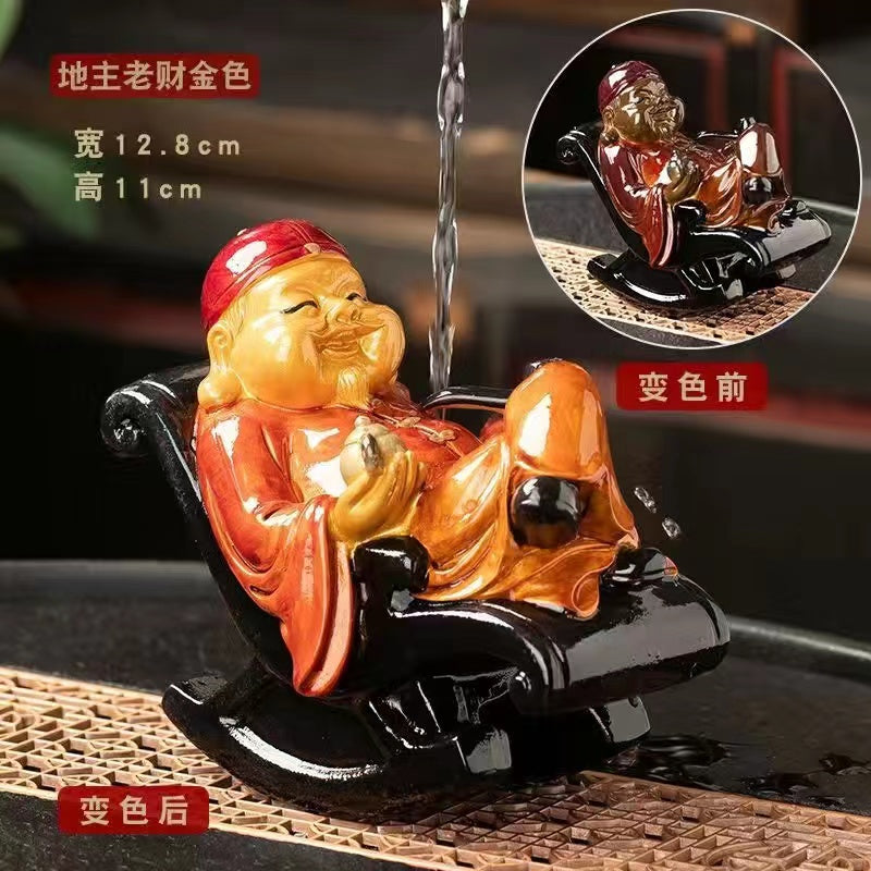 Creative Colour Changing Old God of Wealth Rocking Chair Ornament Tea Pet