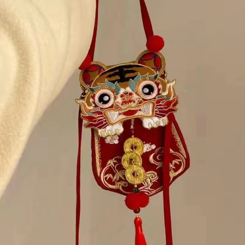 Embroidered Tiger Head Crossbody Bag