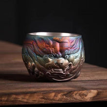 Load image into Gallery viewer, Master Collection----A hand-carved silver hand-carved Qilin teacup from the masterpiece Da Tang kiln Teacup(M455)
