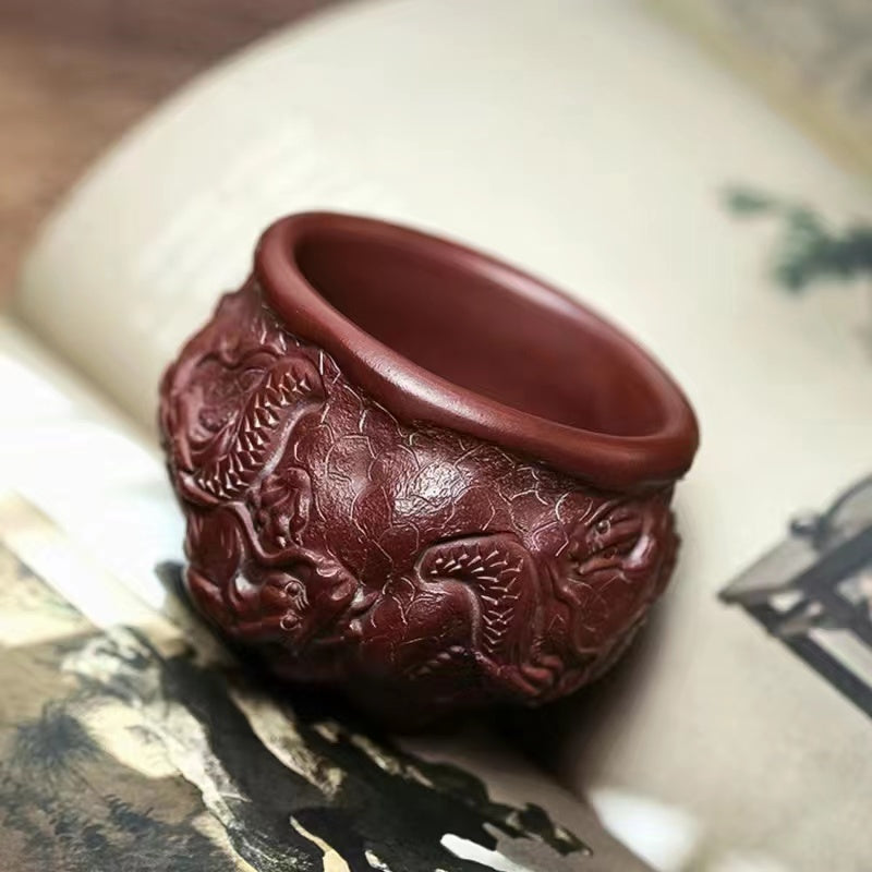 Yixing Stone Red Stone Yellow Nine Dragons Purple Sand Premium Tea Cup