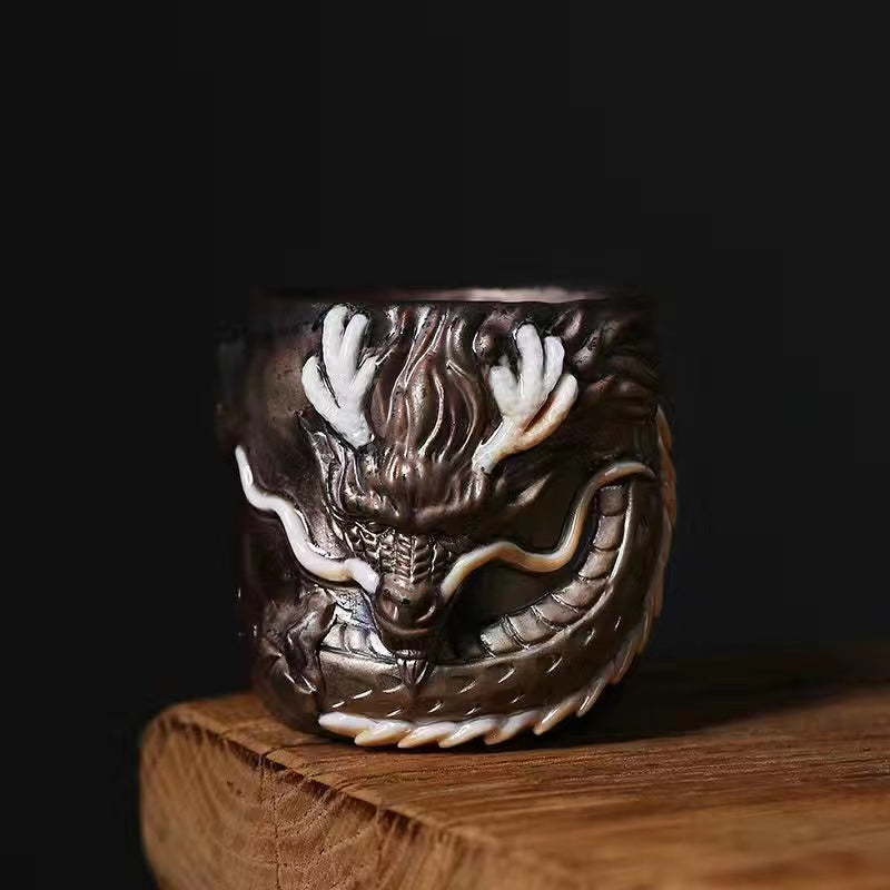 Master Collection----Shinoyaki Purely handmade hand-kneaded dragon rough Tea cup(M458)