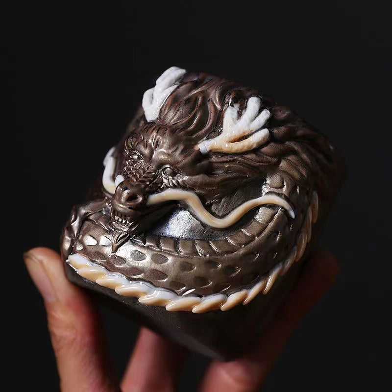 Master Collection----Shinoyaki Purely handmade hand-kneaded dragon rough Tea cup(M458)