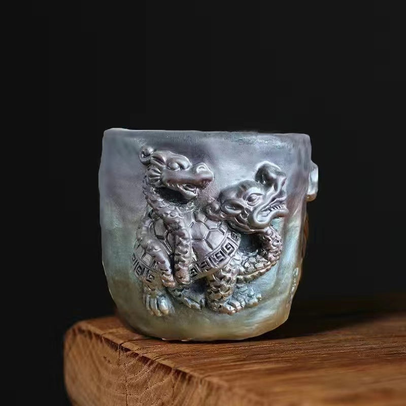 Master Collection----Shinoyaki Purely handmade hand-kneaded dragon rough Tea cup(M458)