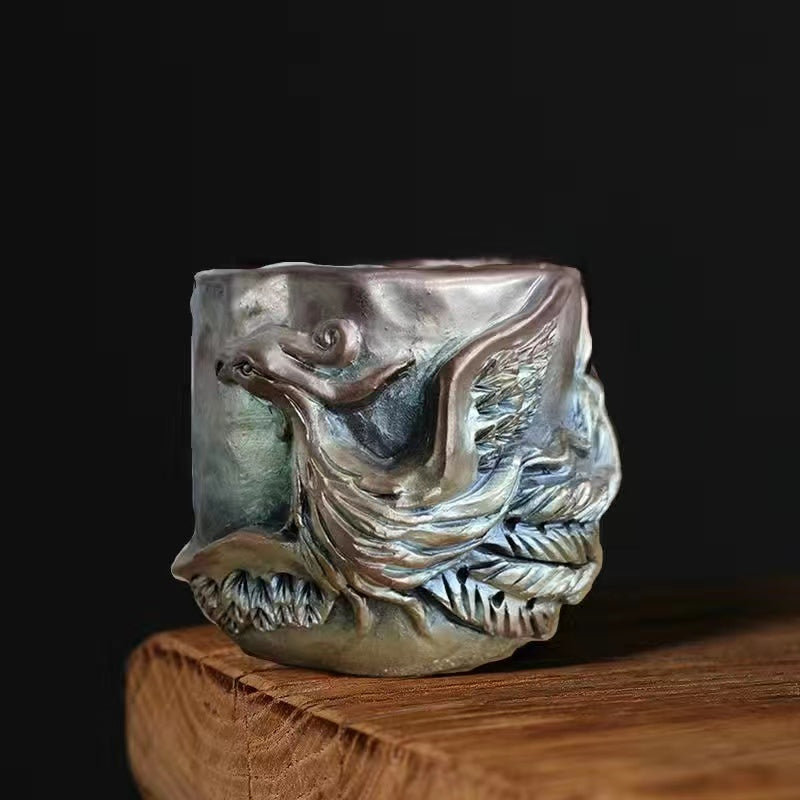 Master Collection----Shinoyaki Purely handmade hand-kneaded dragon rough Tea cup(M458)