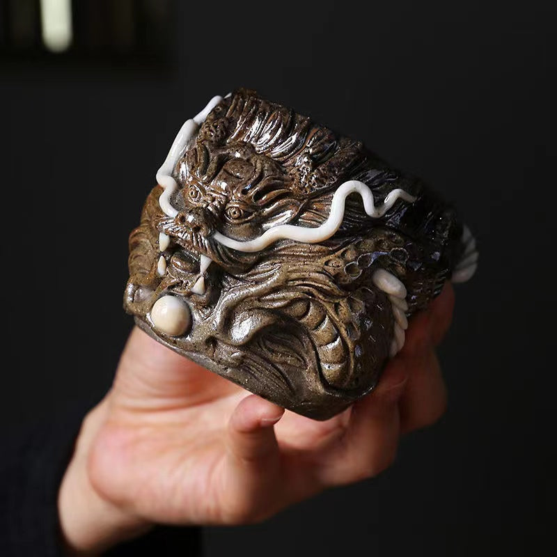 Master Collection----Shinoyaki Purely handmade hand-kneaded dragon rough Tea cup(M458)