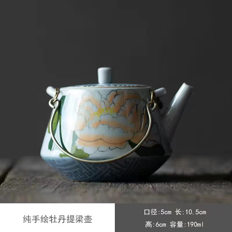 A purely hand-painted peony teapot