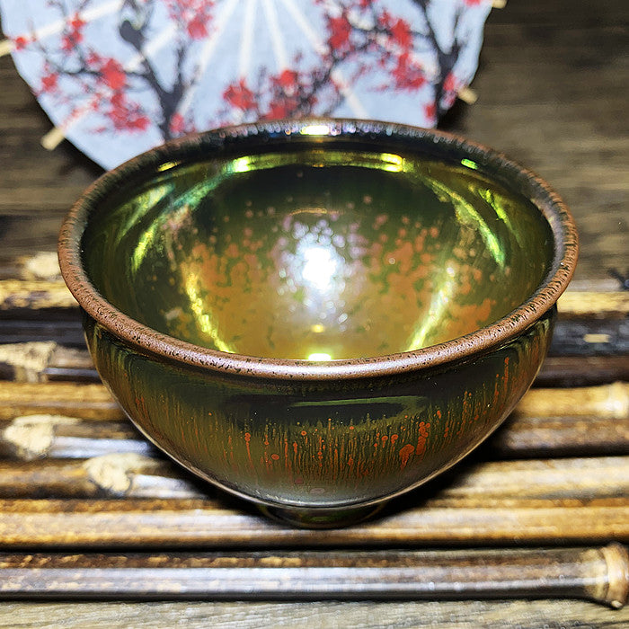 Master Collection----Hand-made teacups in kiln-formed gold and green Teacup(M481)