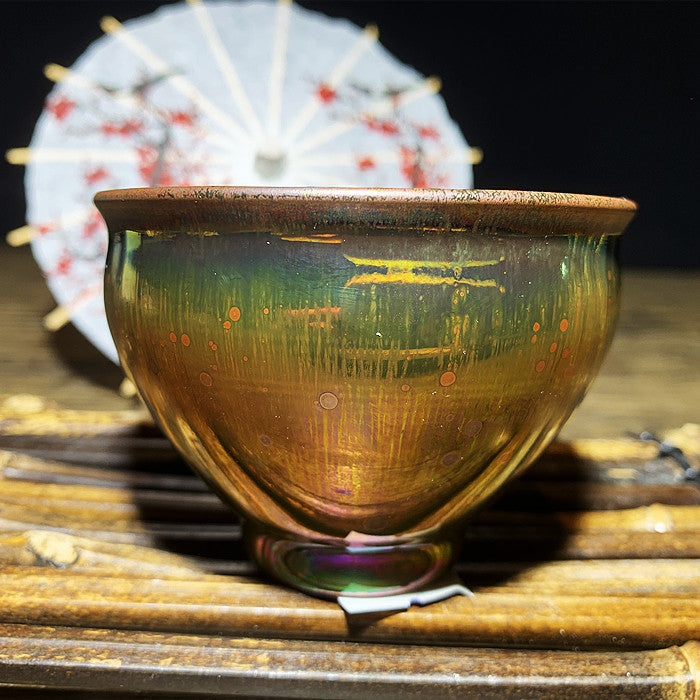 Master Collection----Hand-made teacups in kiln-formed gold and green Teacup(M481)