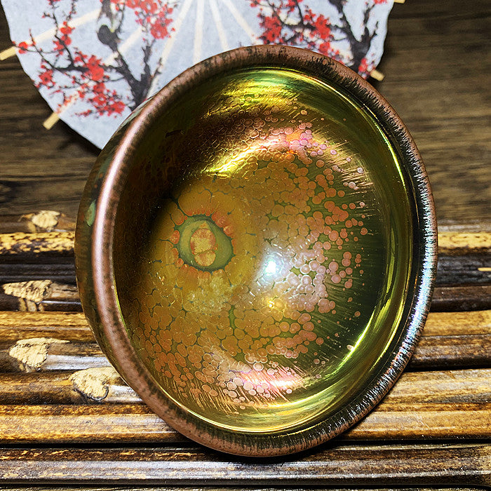 Master Collection----Hand-made teacups in kiln-formed gold and green Teacup(M481)