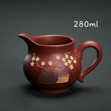 Load image into Gallery viewer, Yixing purple sand fairy cup with painted flowers and birds in clay
