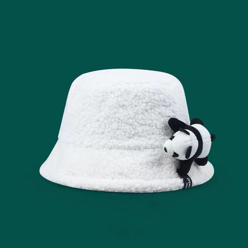 Panda doll fisherman's hat plush warm hat