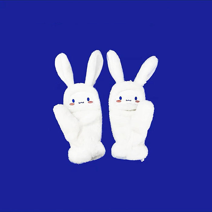 Cartoon long ears rabbit flap gloves winter warm and versatile plush gloves