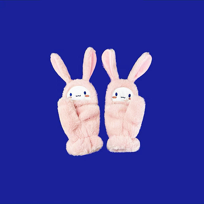 Cartoon long ears rabbit flap gloves winter warm and versatile plush gloves