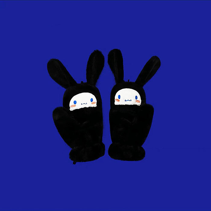 Cartoon long ears rabbit flap gloves winter warm and versatile plush gloves