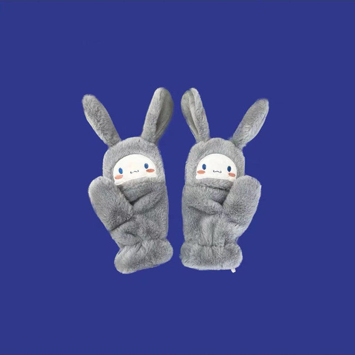 Cartoon long ears rabbit flap gloves winter warm and versatile plush gloves