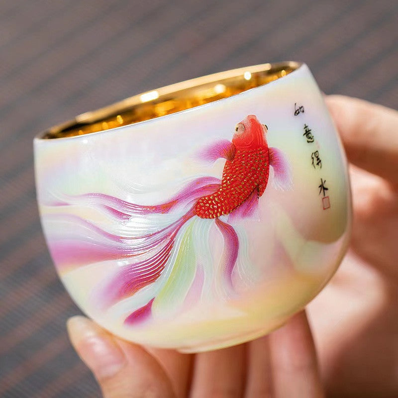 Master Collection---Hand-painted koi master handmade Tea cup(M495)