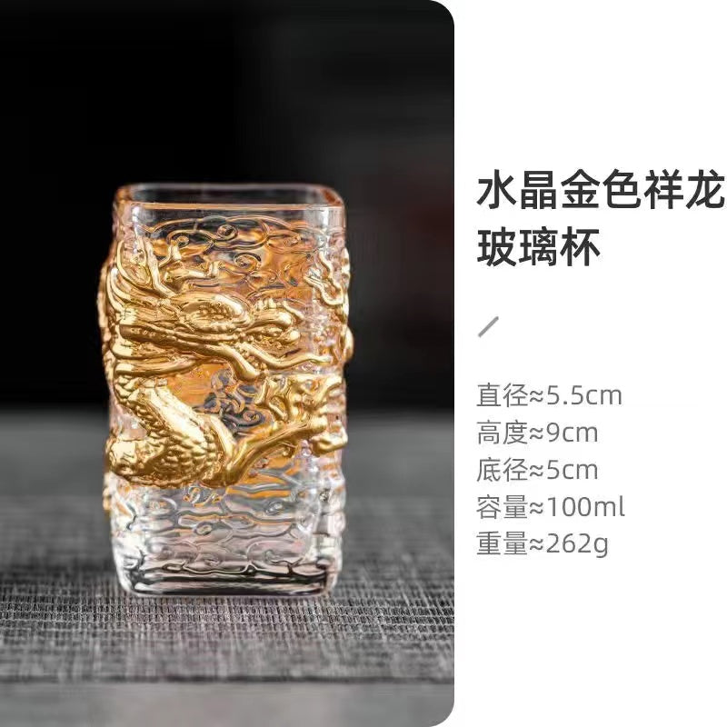 Liuli tea cup Golden auspicious dragon cup Tea cup