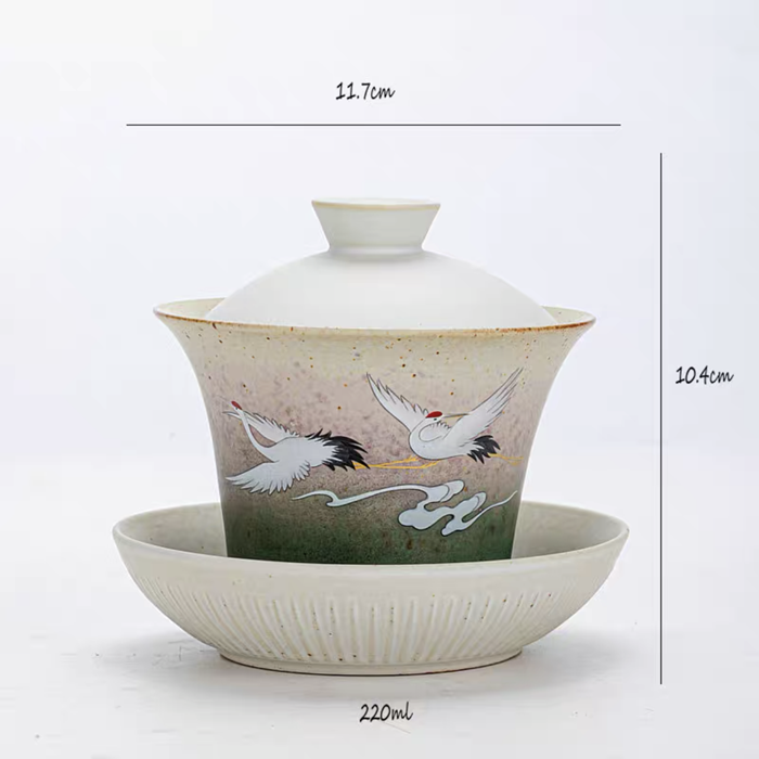 A kiln-formed lidded bowl with auspicious clouds and deer Gaiwan