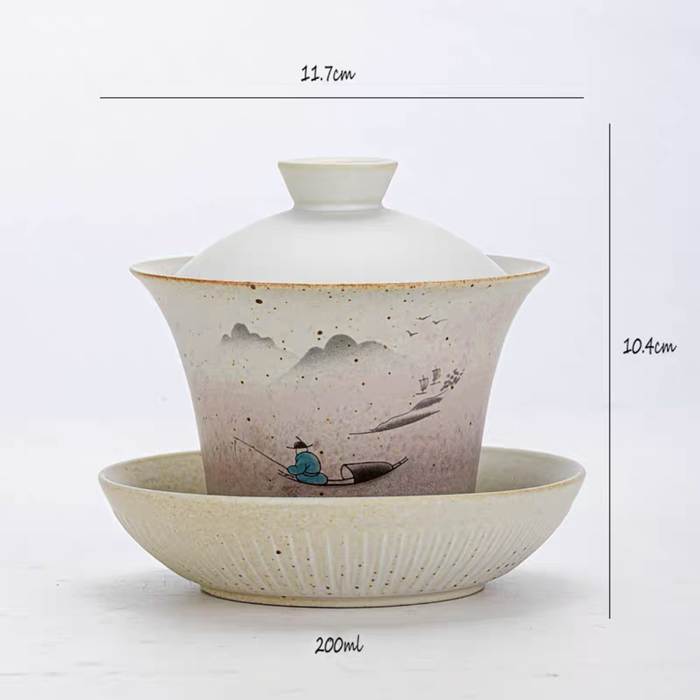 A kiln-formed lidded bowl with auspicious clouds and deer Gaiwan