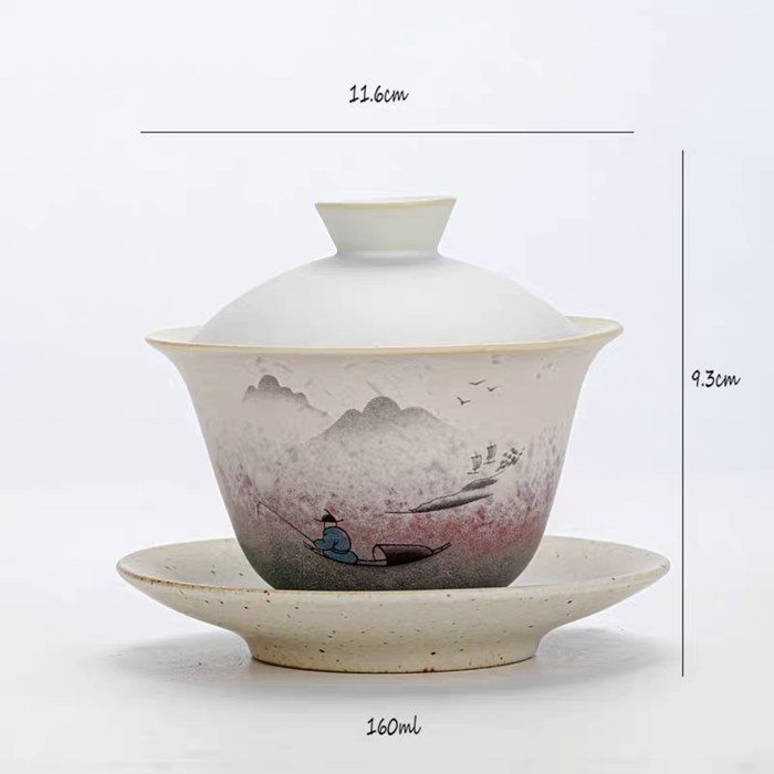 A kiln-formed lidded bowl with auspicious clouds and deer Gaiwan