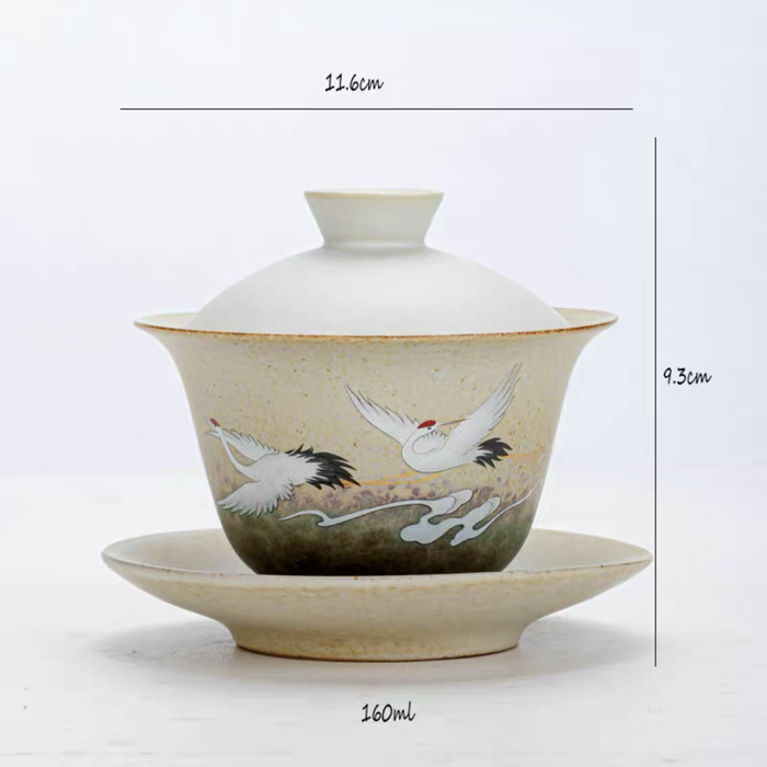 A kiln-formed lidded bowl with auspicious clouds and deer Gaiwan