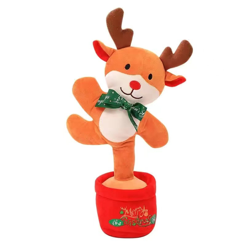 Christmas Electric Light-up Singing and Dancing Doll Moose Gingerbread Man Plush Toy