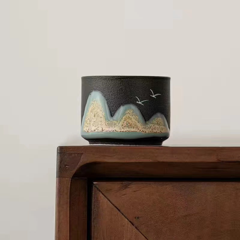 Hand Painted Miles of Mountains Ceramic Teacup