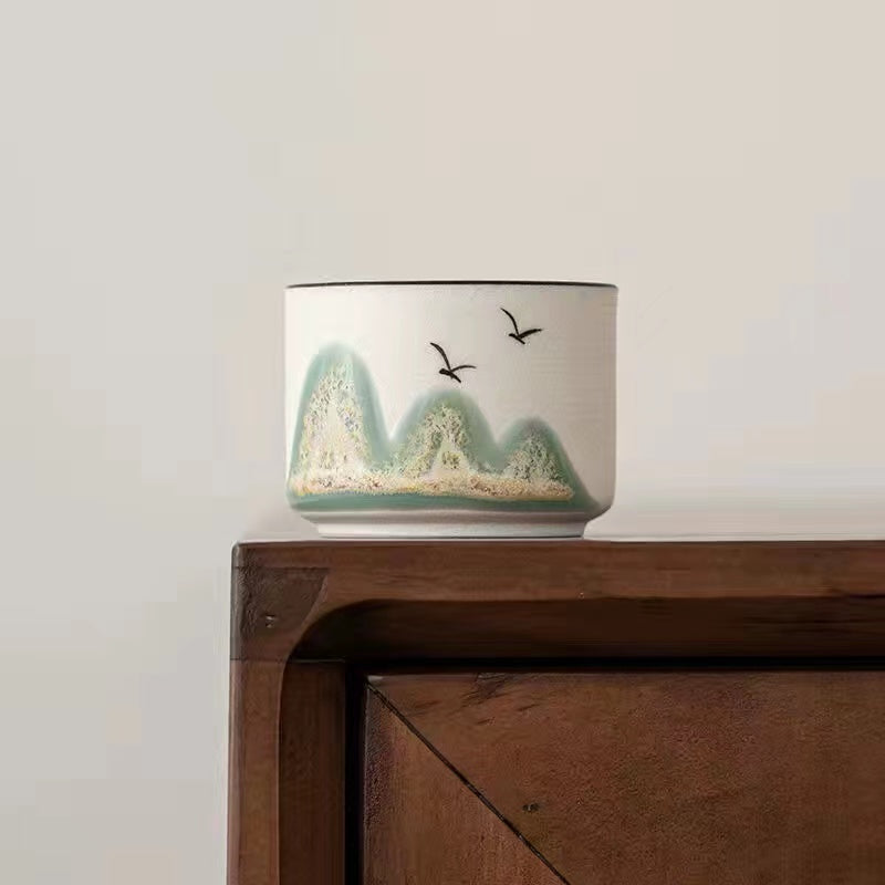 Hand Painted Miles of Mountains Ceramic Teacup