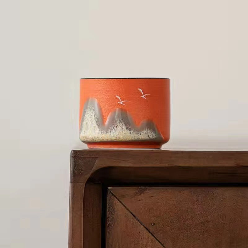 Hand Painted Miles of Mountains Ceramic Teacup