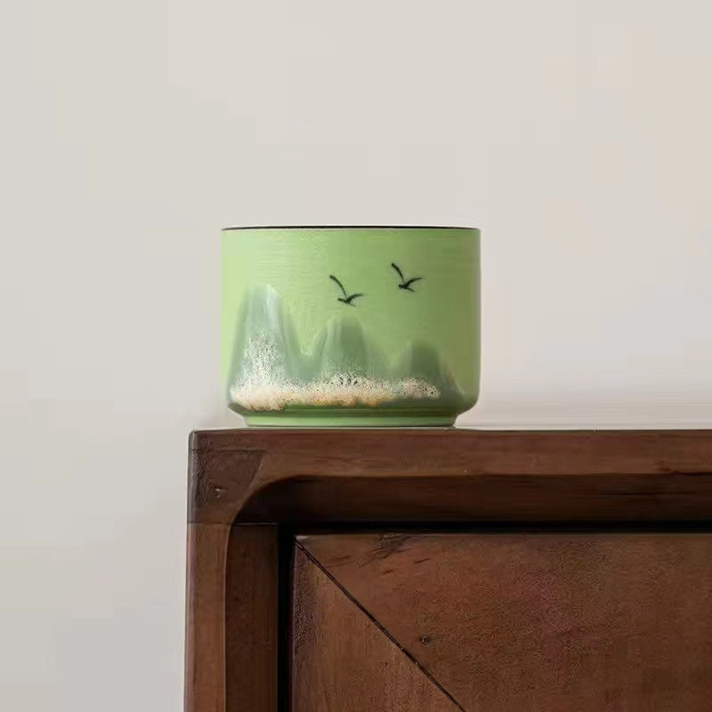 Hand Painted Miles of Mountains Ceramic Teacup