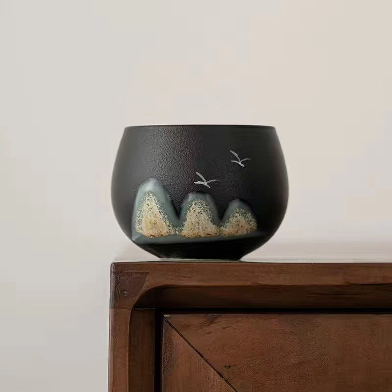 Hand Painted Miles of Mountains Ceramic Teacup