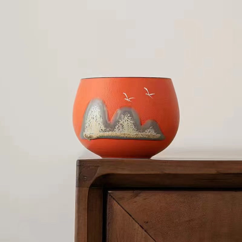 Hand Painted Miles of Mountains Ceramic Teacup