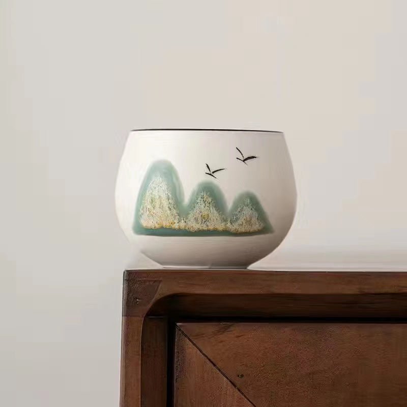 Hand Painted Miles of Mountains Ceramic Teacup