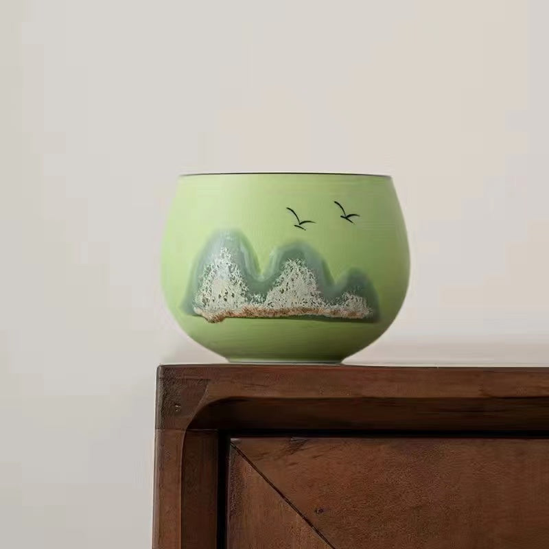 Hand Painted Miles of Mountains Ceramic Teacup